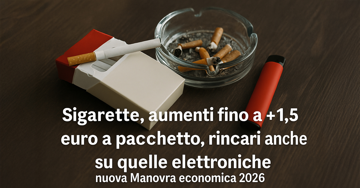 Sigarette, rincari in arrivo dal 2026: +1,50 euro a pacchetto con la nuova Manovra economica