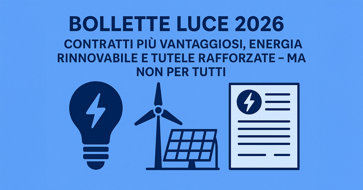 Bollette luce 2026: contratti più vantaggiosi, energia rinnovabile e tutele rafforzate – ma non per tutti