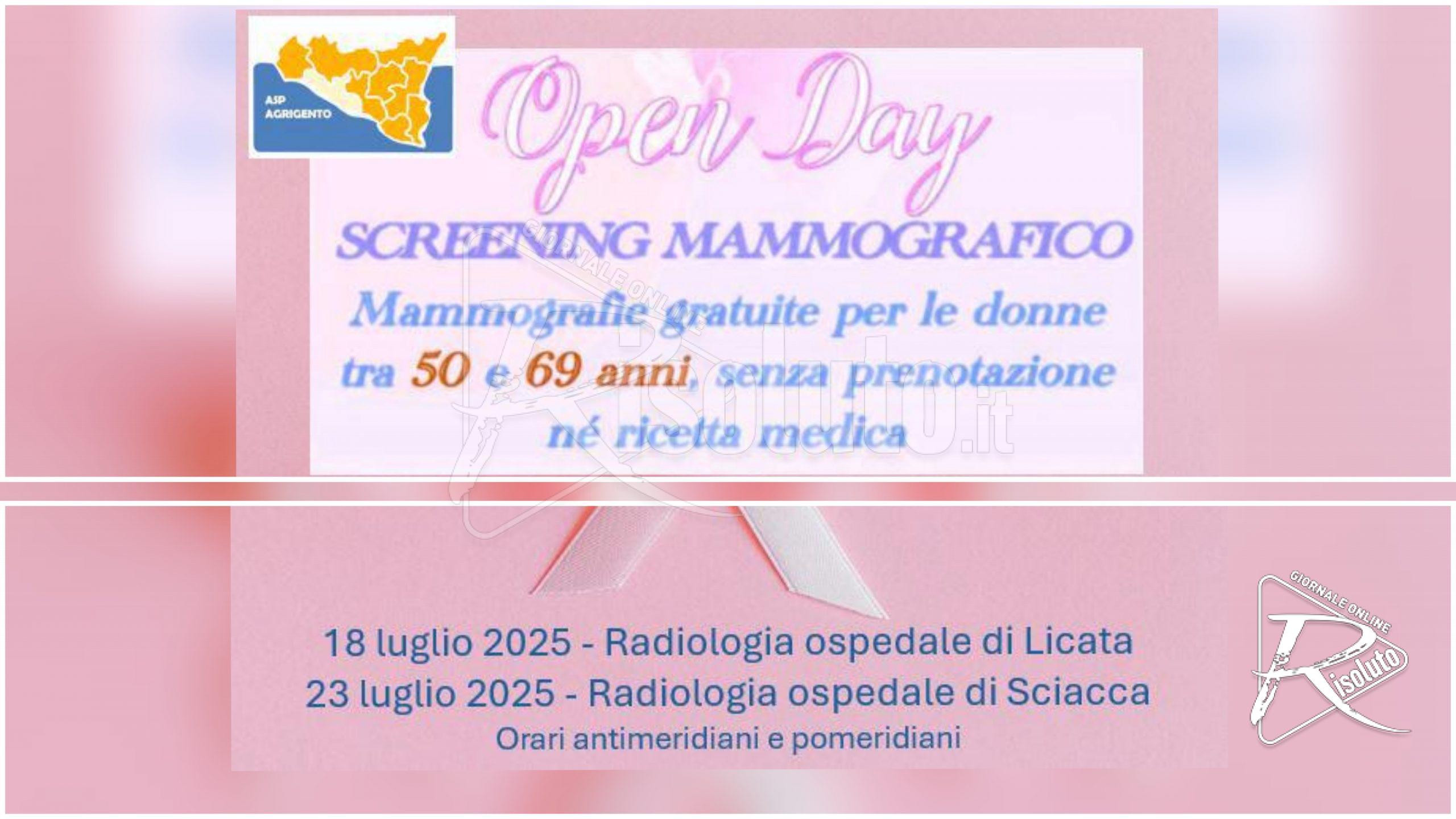Screening gratuito seno, il 18 e 23 luglio a Licata e Sciacca