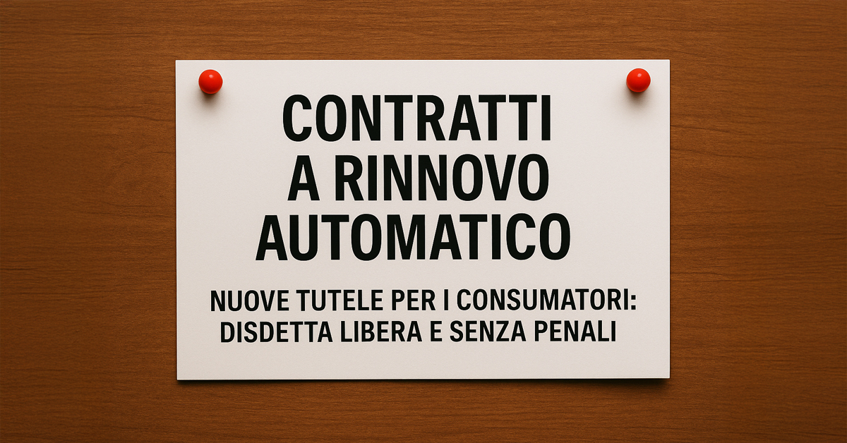 Contratti a rinnovo automatico, nuove tutele per i consumatori: disdetta libera e senza penali grazie alla legge sulla concorrenza