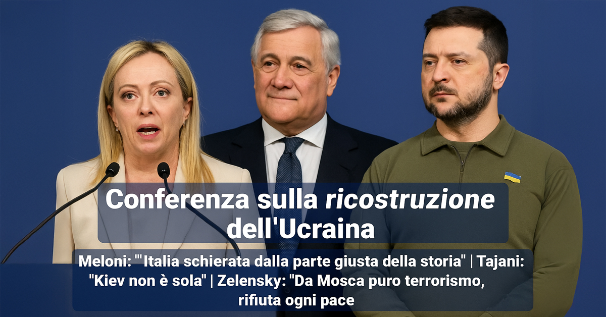Conferenza sulla ricostruzione dell’Ucraina: Meloni, Tajani e Zelensky rilanciano l’impegno dell’Italia