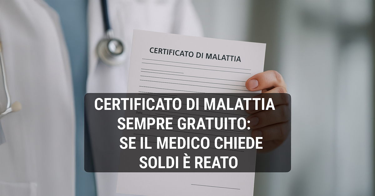 Certificato di malattia gratuito per i lavoratori: il medico non può chiedere denaro, è reato