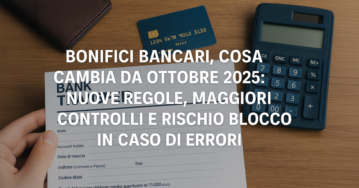 Bonifici bancari, cosa cambia da ottobre 2025: nuove regole, maggiori controlli e rischio blocco in caso di errori