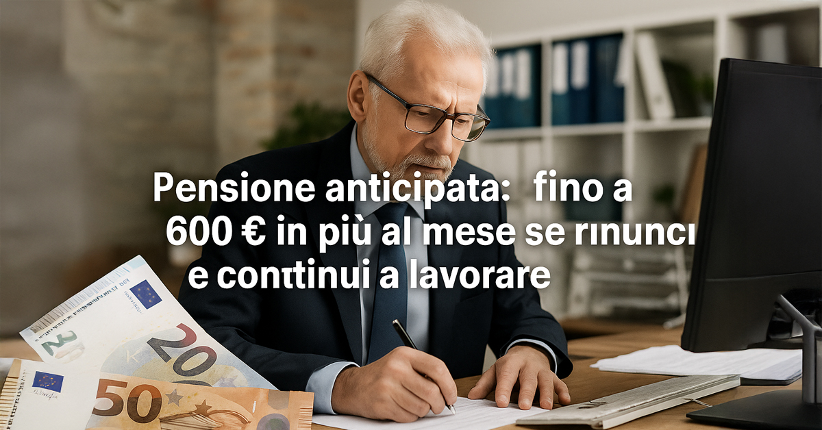Pensione anticipata: fino a 600 € in più al mese se rinunci e continui a lavorare, ecco la nuova circolare INPS