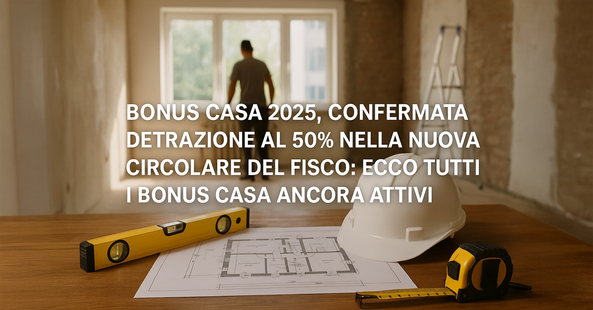 Bonus Casa 2025: detrazione confermata al 50% nella nuova circolare del Fisco. Ecco tutti i bonus ancora attivi