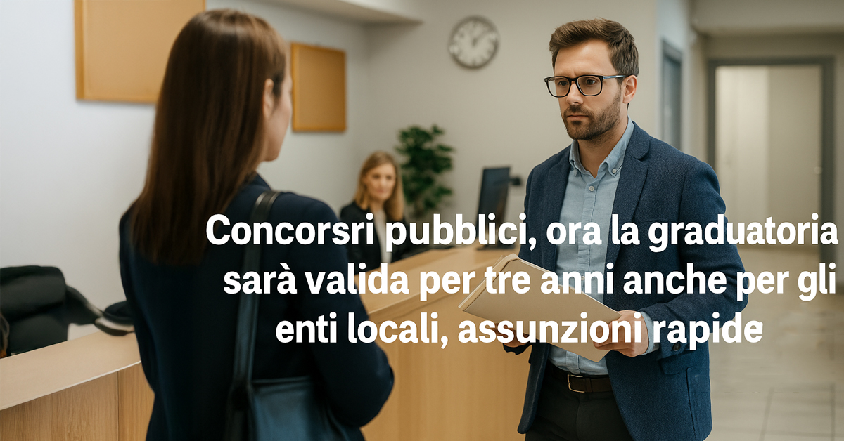Concorsi pubblici 2025: graduatorie valide tre anni anche per gli enti locali, stop al tetto del 20% e assunzioni più veloci