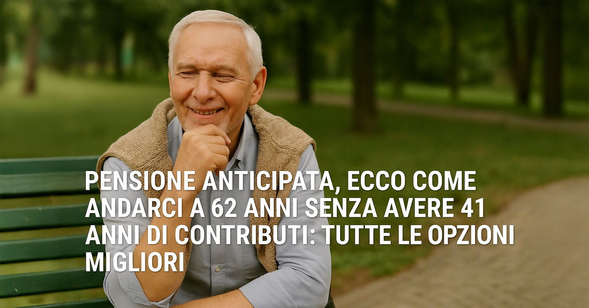 Pensione a 62 anni anche senza 41 anni di contributi: le opzioni possibili nel 2025