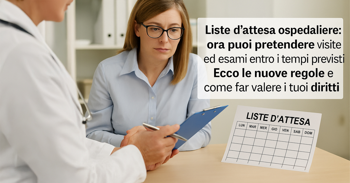 Liste d’attesa ospedaliere: ora puoi pretendere visite ed esami entro i tempi previsti. Ecco le nuove regole e come far valere i tuoi diritti
