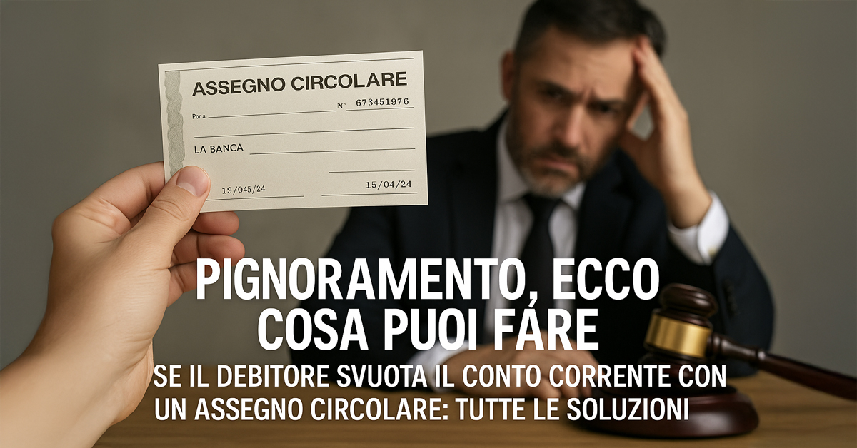 Pignoramento: cosa succede se il debitore svuota il conto con un assegno circolare e come tutelarsi