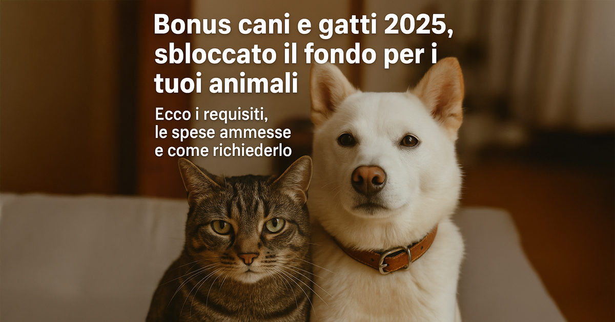 Bonus cani e gatti 2025: sbloccati i fondi per spese veterinarie e farmaci, ecco chi può richiederlo