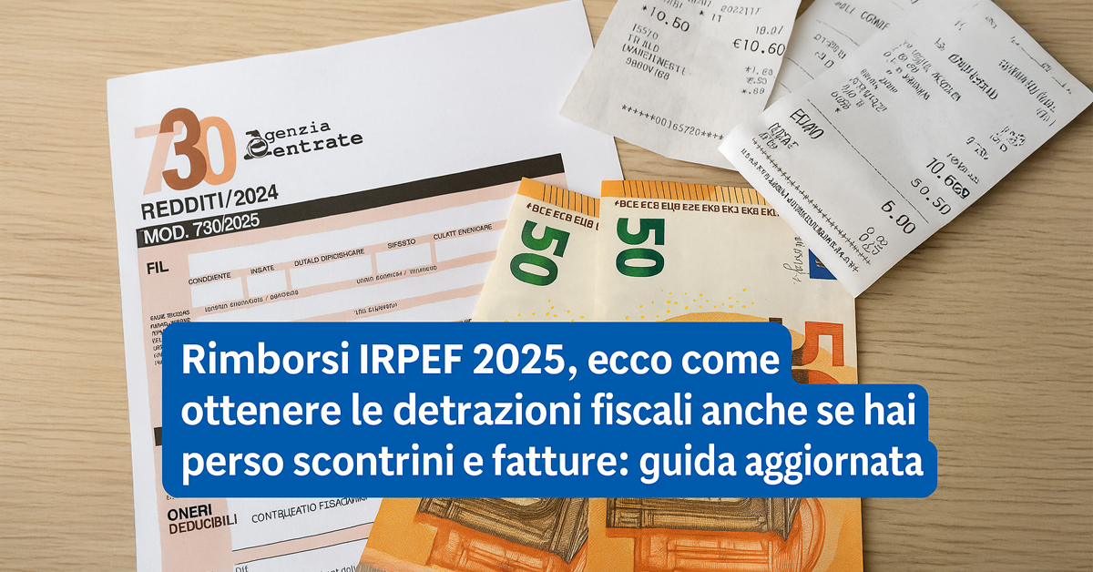 Rimborsi IRPEF 2025: come ottenere le detrazioni anche senza scontrini o fatture