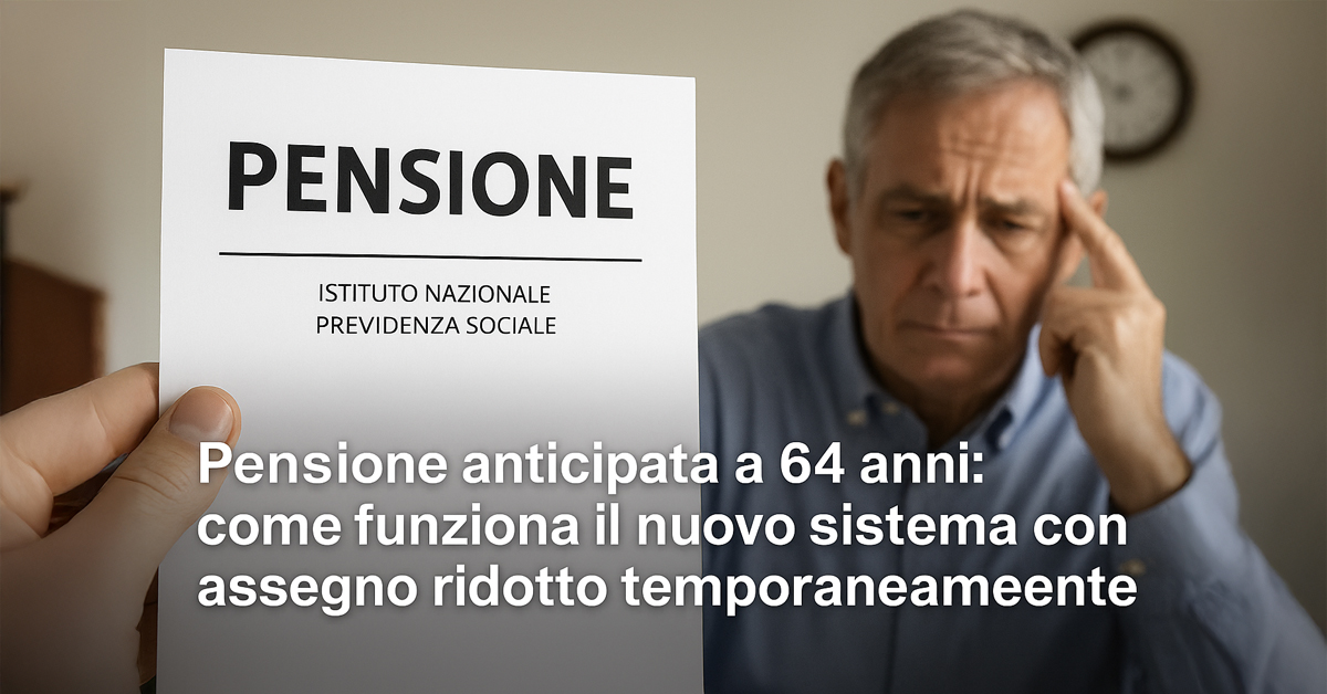 Pensione anticipata a 64 anni: come funziona il nuovo sistema con assegno ridotto temporaneamente