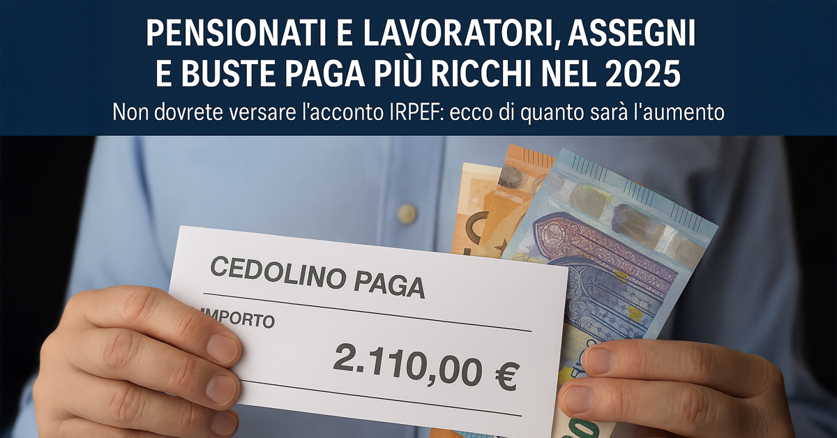 Pensionati e lavoratori: nel 2025 niente acconto IRPEF e stipendi più ricchi