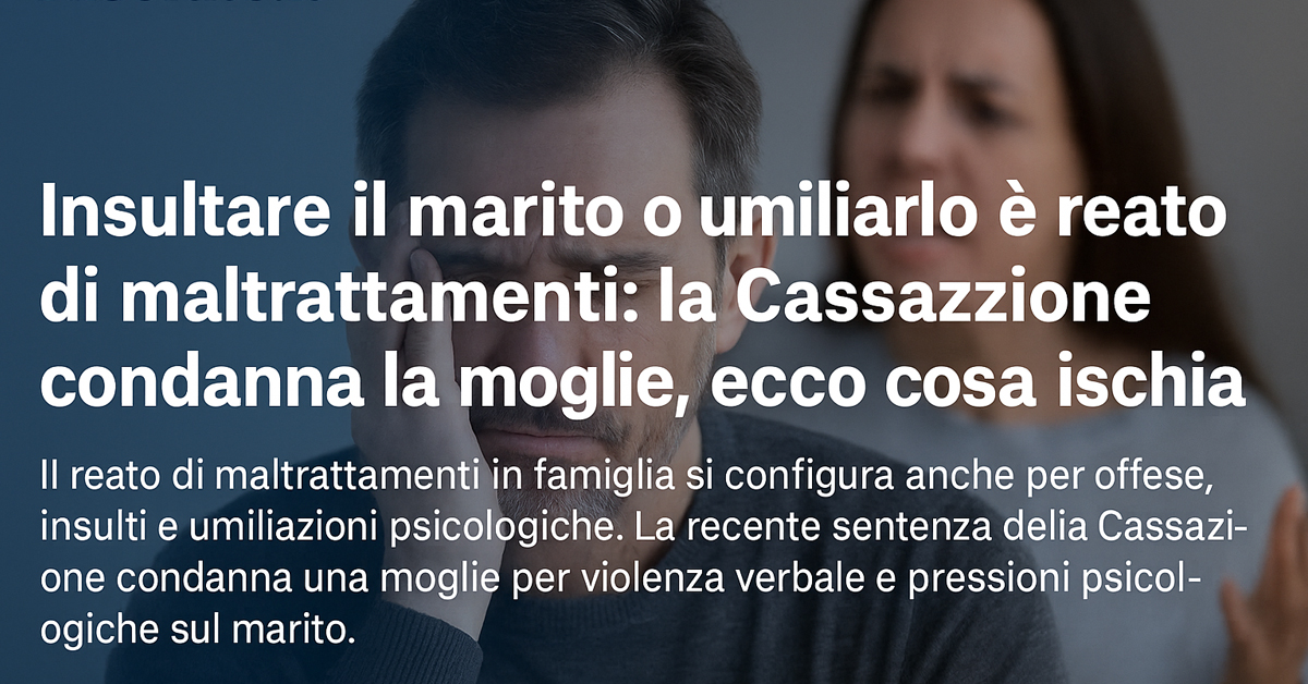 Insultare il marito o umiliarlo è reato di maltrattamenti: la Cassazione condanna la moglie, ecco cosa rischia