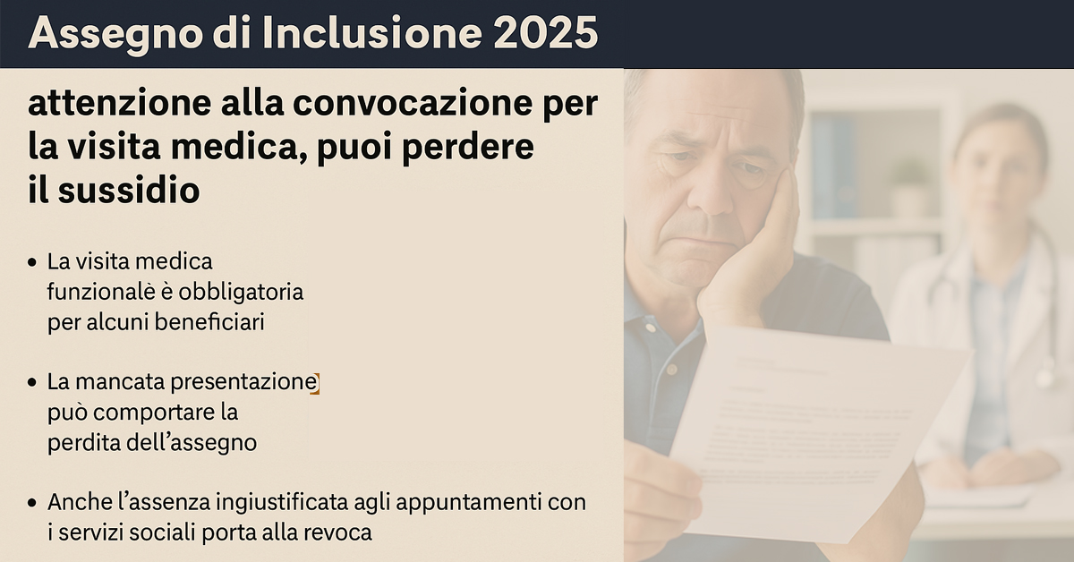 Assegno di Inclusione 2025: attenzione alla convocazione per la visita medica, puoi perdere il sussidio