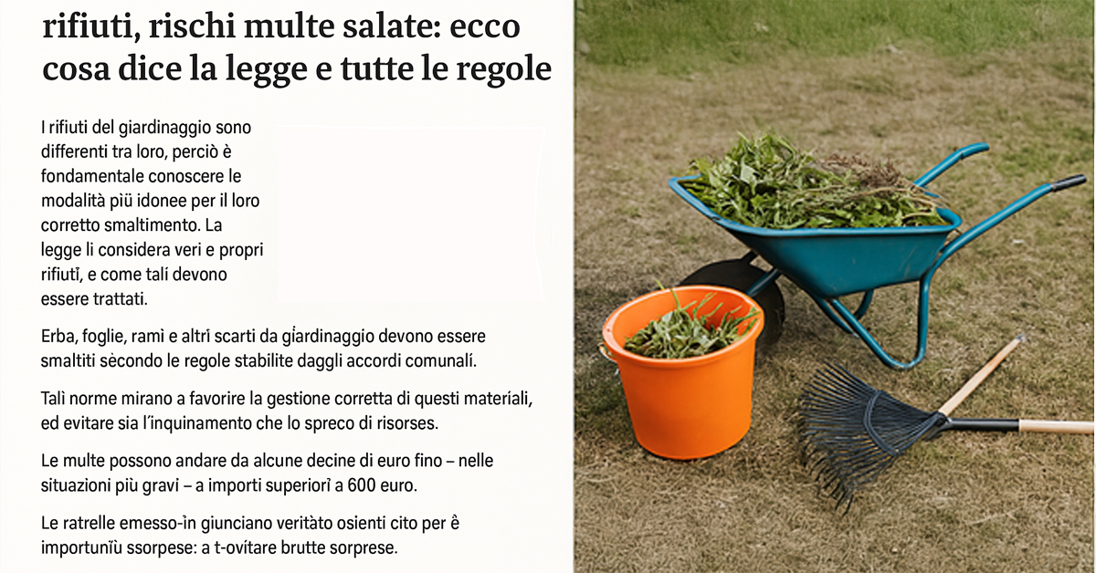 Smaltimento rifiuti da giardinaggio 2025: attento a dove li butti, rischi multe fino a 600 euro