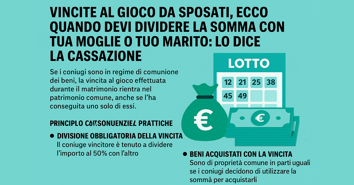 Vincite al gioco e matrimonio: quando devi dividere la somma con il coniuge secondo la Cassazione