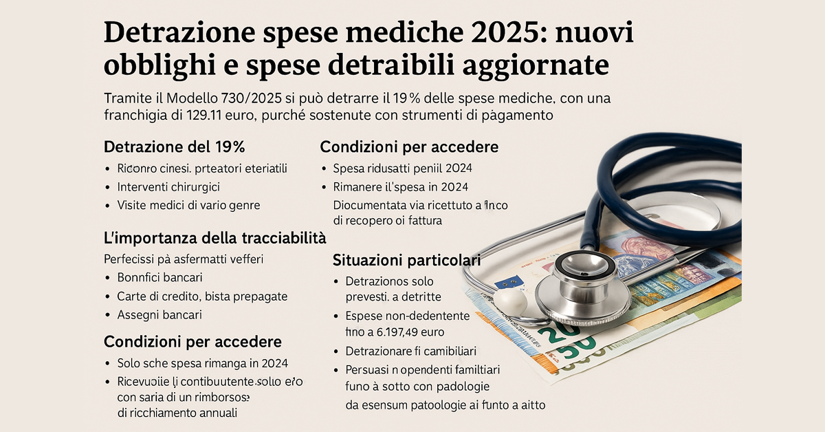 Detrazione spese mediche 2025: nuove regole, pagamenti tracciabili obbligatori e spese ammesse. Ecco cosa cambia