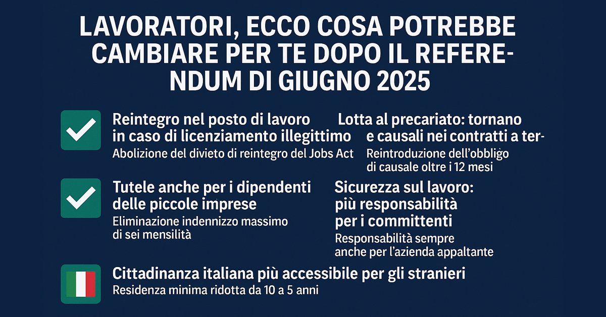 Referendum lavoro 2025: tutti i quesiti in dettaglio e le novità per i lavoratori
