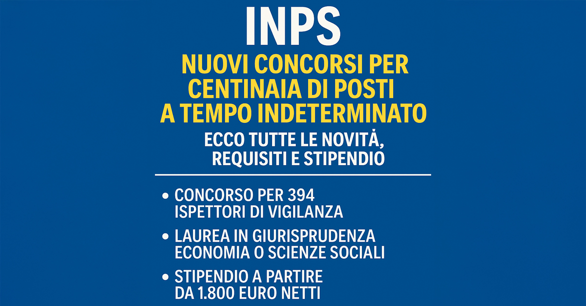 INPS, in arrivo concorsi per 394 ispettori e centinaia di assunzioni a tempo indeterminato: requisiti, novità e stipendi