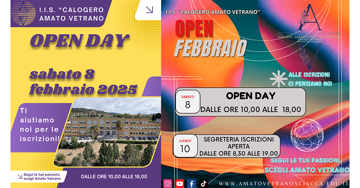 Open Day speciale sabato 8 febbraio all'Amato Vetrano di Sciacca
