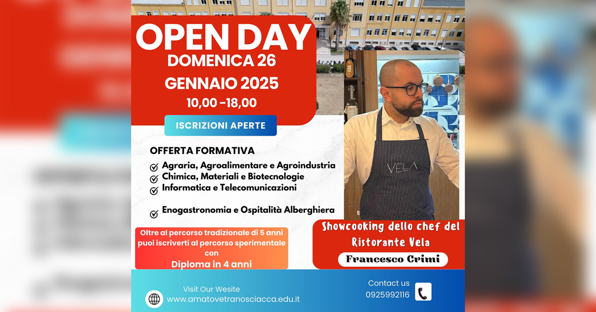 Nuova giornata di Open Day all'Amato Vetrano, show cooking con chef Crimi
