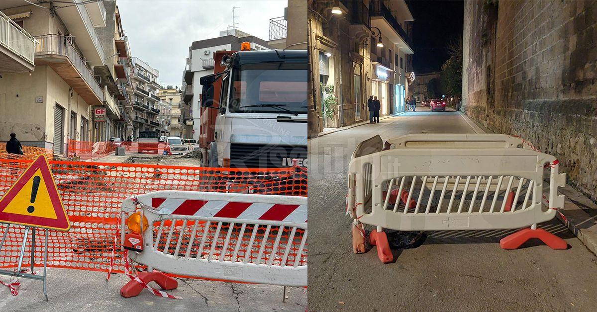 In via Giotto cantiere ancora aperto, transenne in corso Vittorio Emanuele