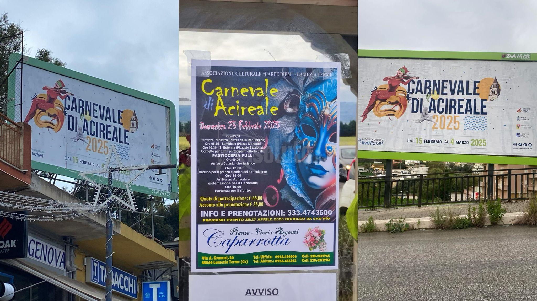 Sicilia e Calabria invase da manifesti del Carnevale di Acireale