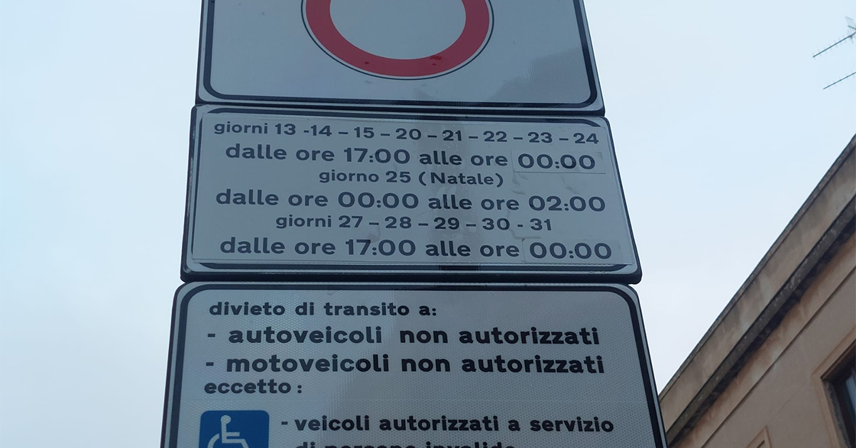 Nuovi orari della Ztl a Sciacca, da sabato 21 dicembre dalle 17 a mezzanotte