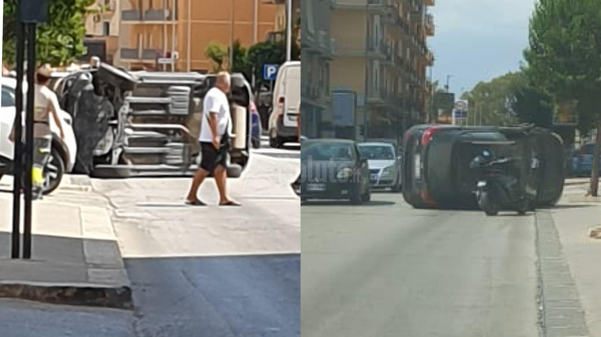Incidente autonomo in via Cappuccini, auto si ribalta