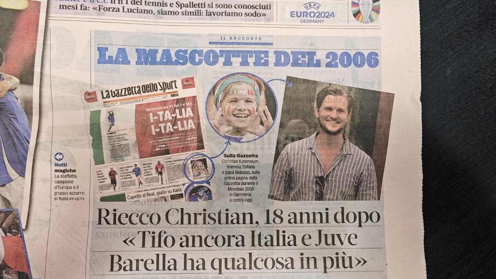 Il portafortuna metà saccense e metà tedesco dei Mondiali 2006 torna sulle pagine della Gazzetta