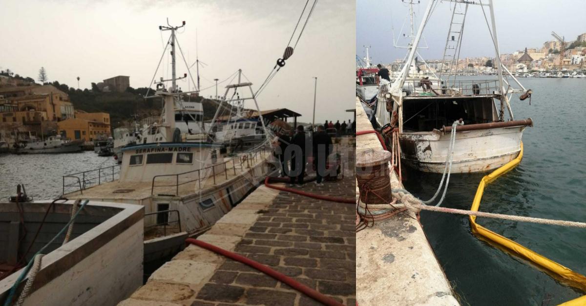 Acqua a bordo di un motopesca attraccato al porto di Sciacca