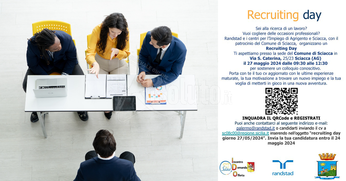 Recruiting Day a Sciacca il 27 maggio, opportunità di lavoro con Randstad