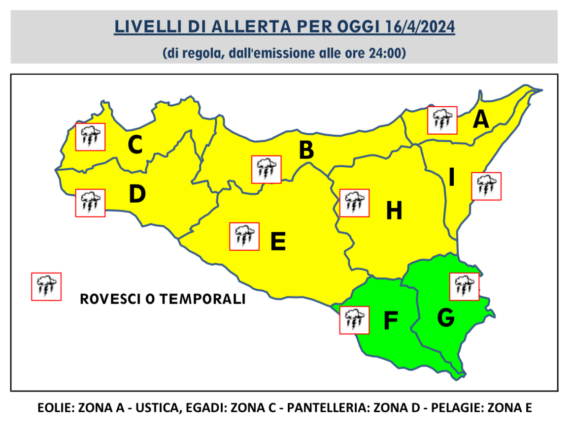 Pioggia e forti raffiche di vento, in Sicilia allerta gialla