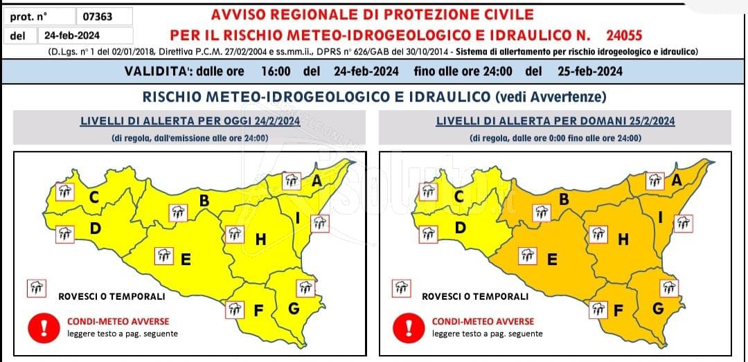 Domenica con allerta arancione ad Agrigento e in parte del territorio di Ribera