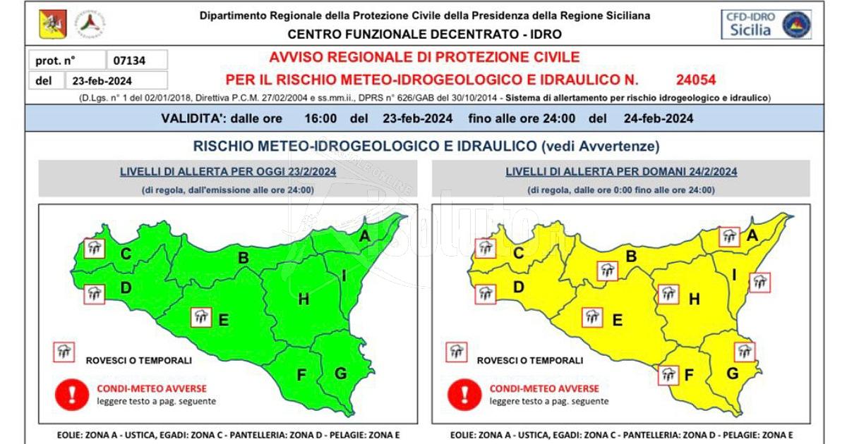 Pioggia in arrivo, allerta gialla domani in tutta la Sicilia