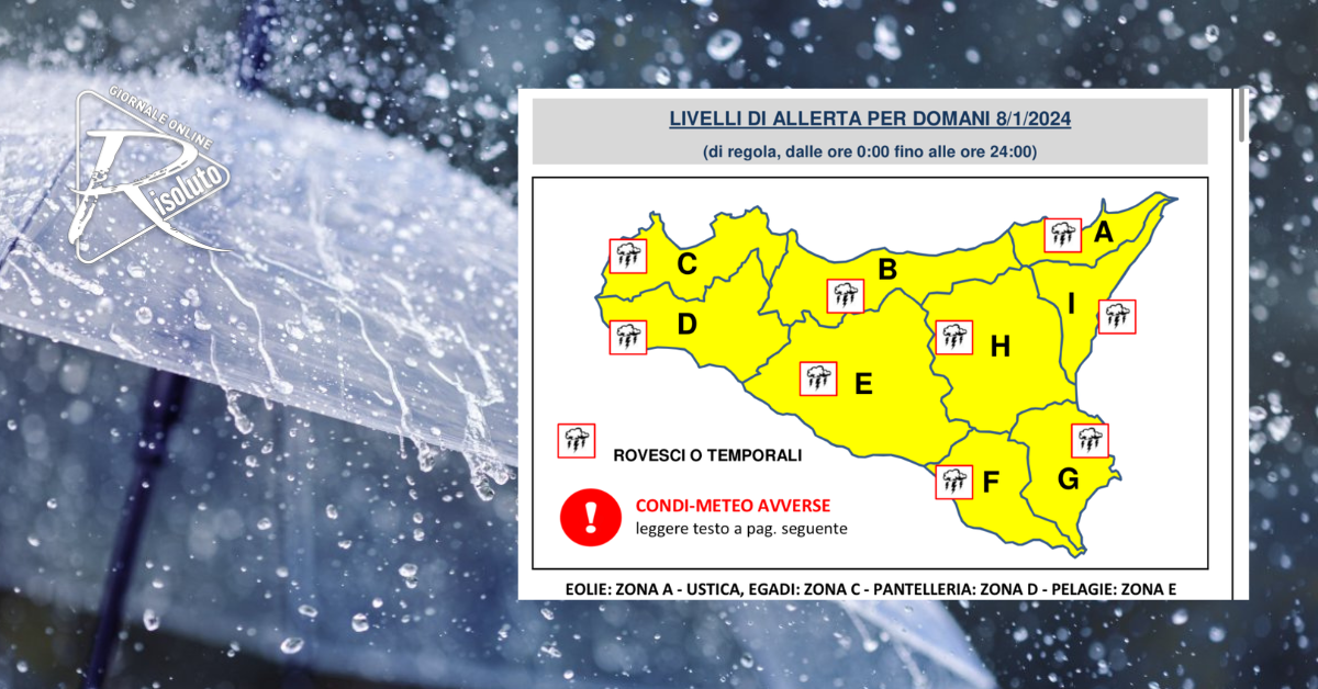 Pioggia e vento, allerta gialla anche lunedì 8 gennaio in Sicilia 