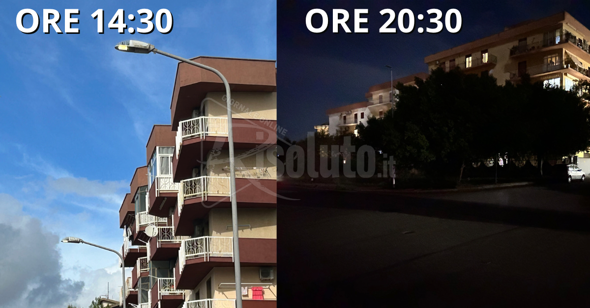 Sciacca, alcune vie della Perriera illuminate di giorno e al buio di sera