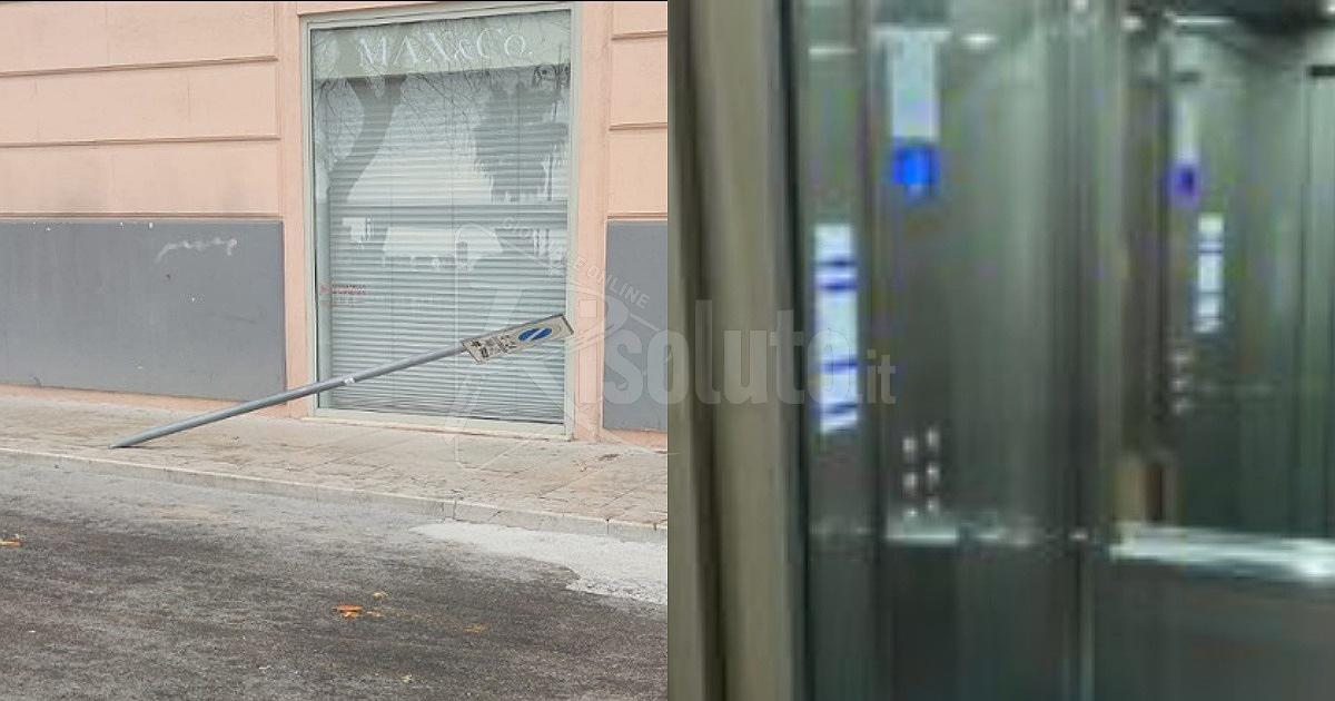Segnalazioni, palo divelto e ascensore del Comune di Sciacca nuovamente guasto