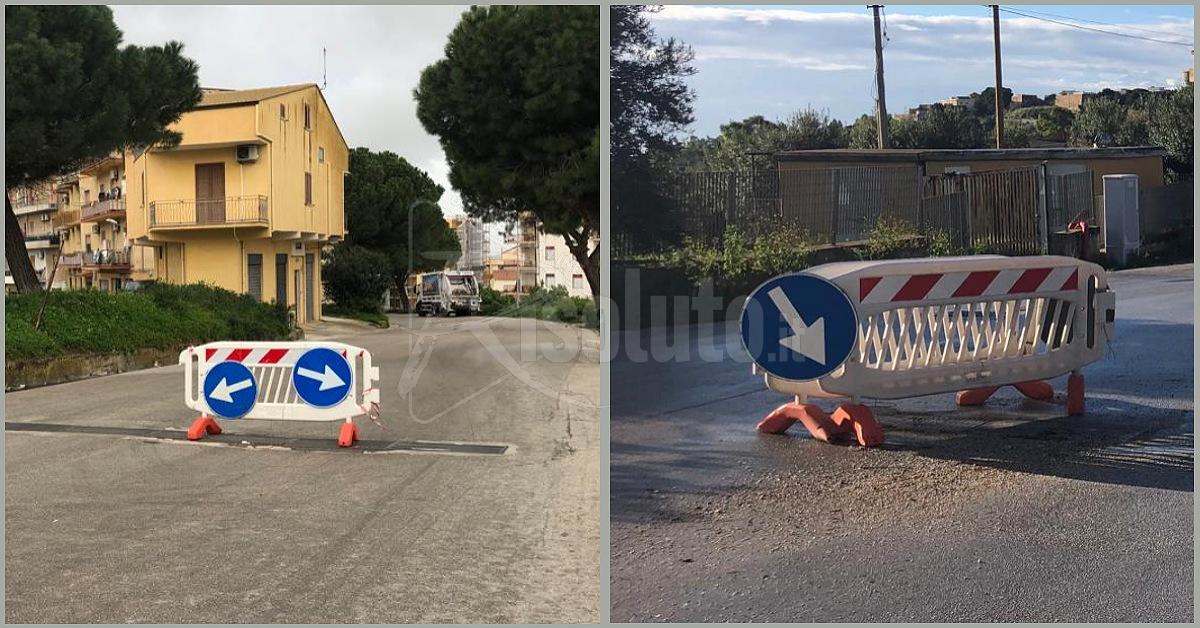 Sempre “griglie pericolose” e transenne in via Monte Kronio a Sciacca