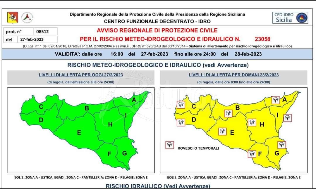 Allerta gialla domani in tutta la Sicilia, attesa pioggia