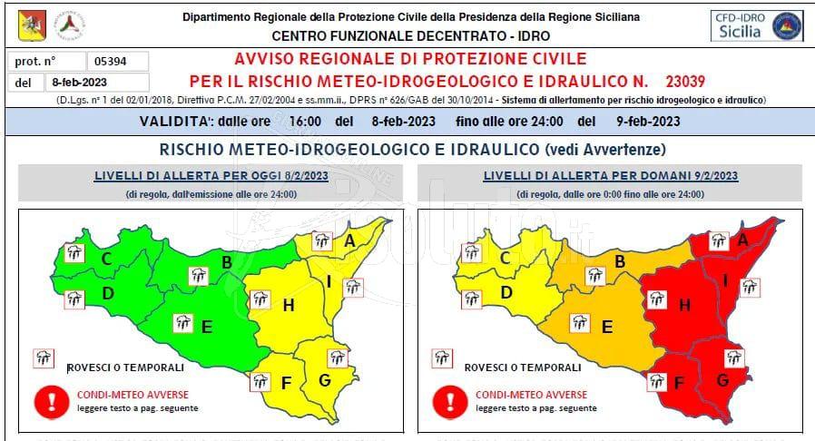 Allerta meteo per domani in tutta la Sicilia ad Agrigento scuole chiuse