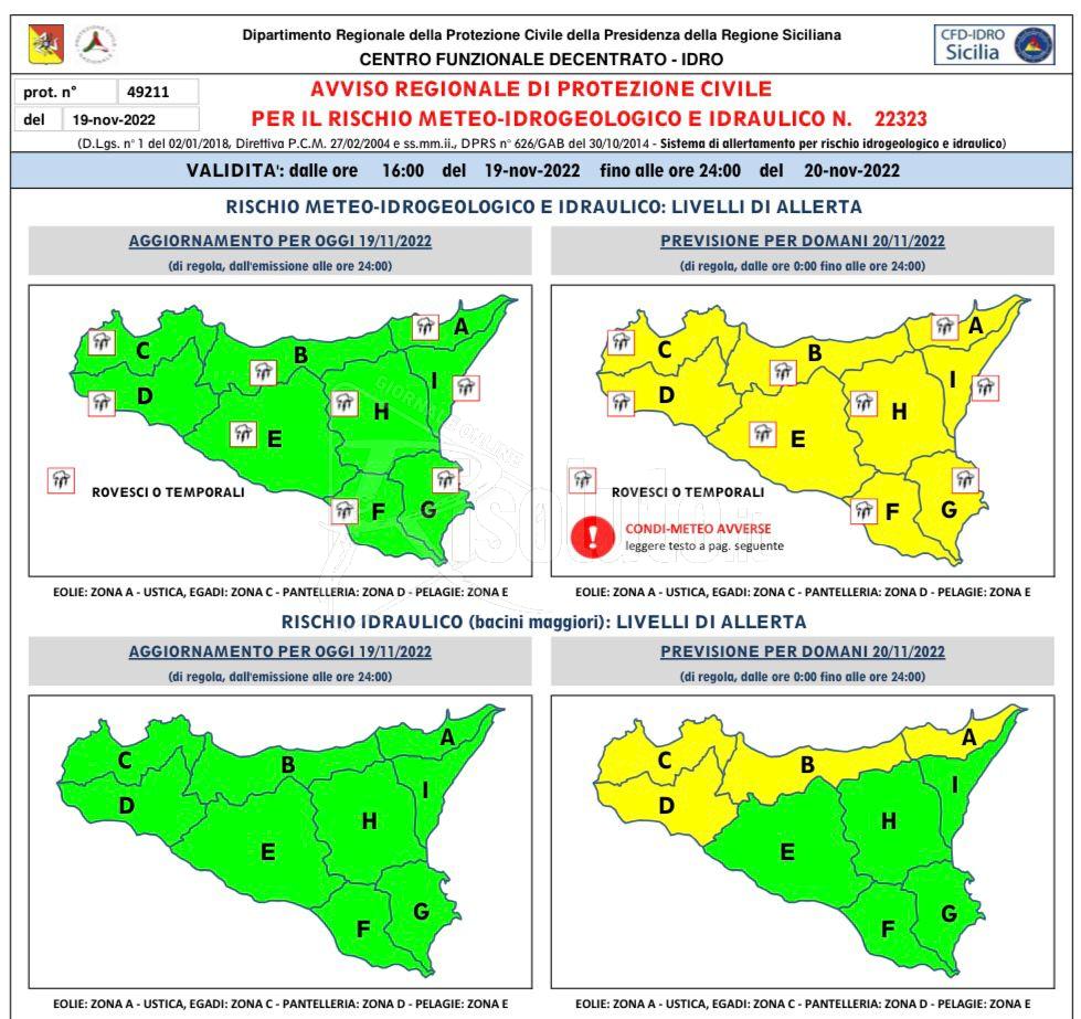 Nuova allerta gialla su tutta la Sicilia, temporali e fenomeni intensi localmente