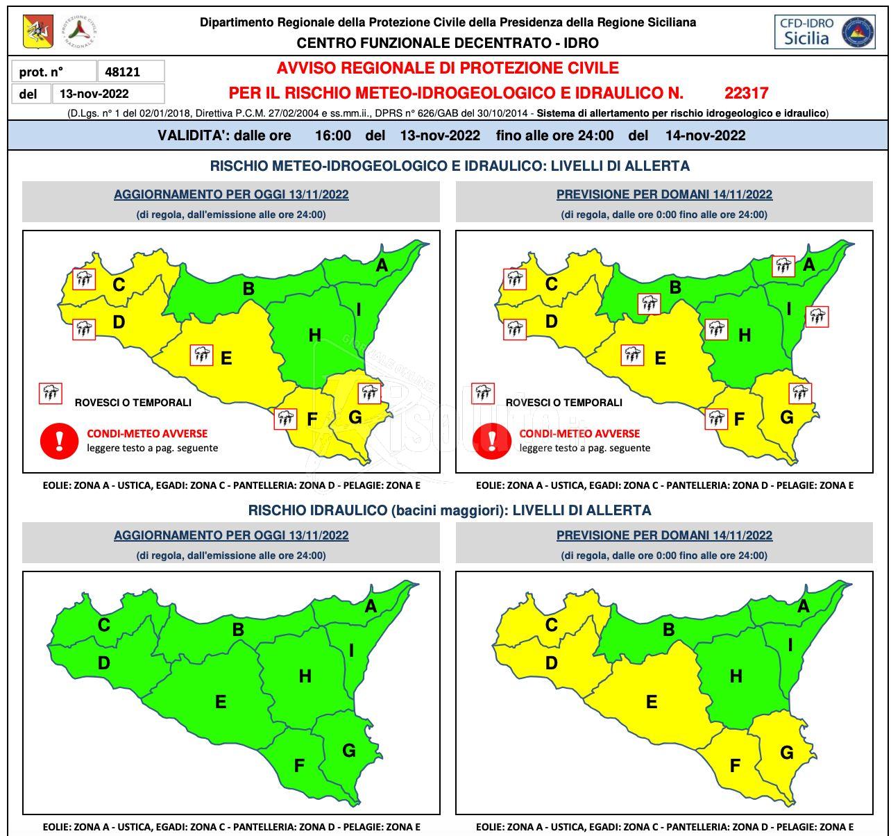 Allerta meteo da stasera e per  domani anche nell'agrigentino