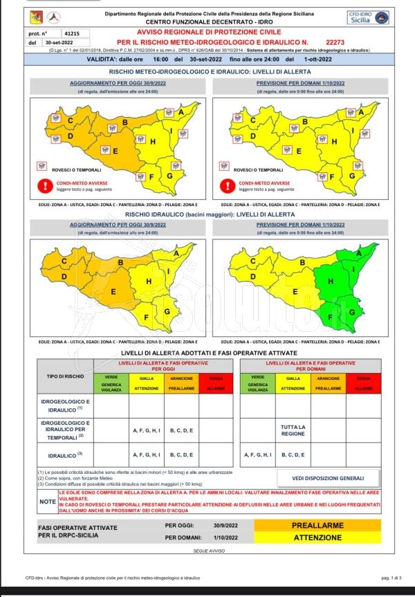 Precipitazioni con allerta fino alla mezzanotte di oggi, scuole aperte domani a Sciacca e Ribera