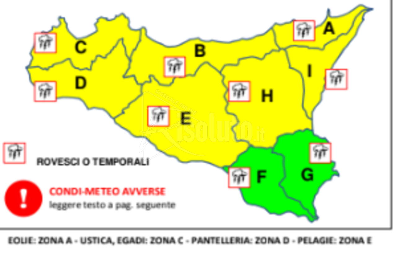 Allerta meteo gialla per la giornata di domani in Sicilia