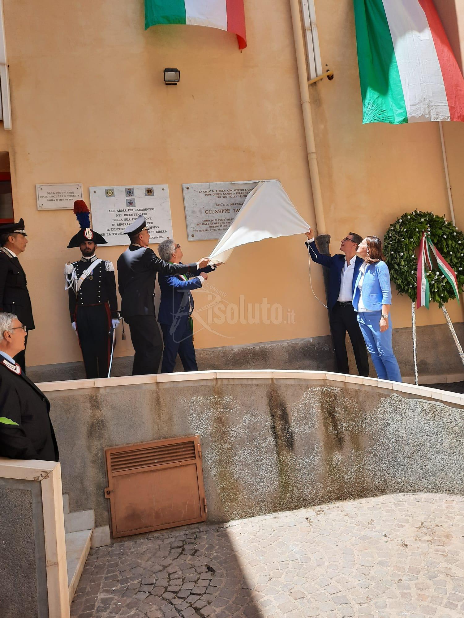 Lapide a Ribera per il Generale dell'Arma Tavormina