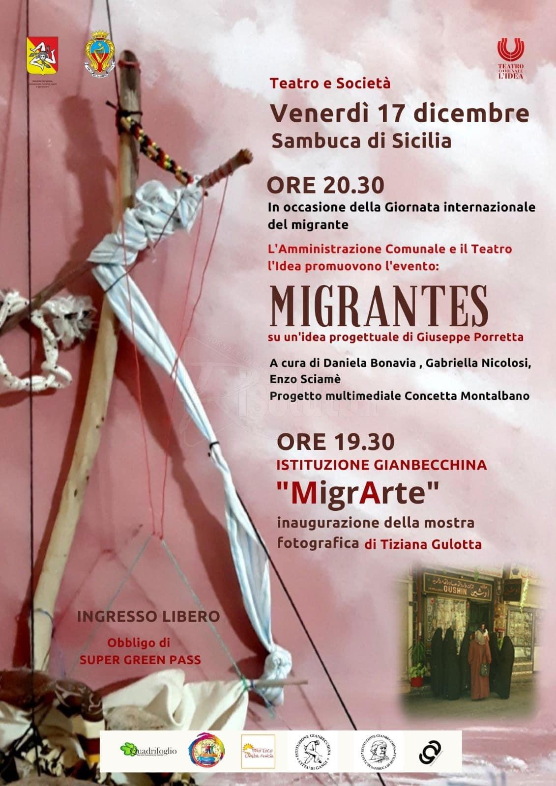 Teatro e arte, al via oggi a Sambuca "Migrantes"