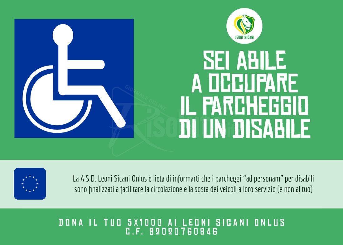Speciale contrassegno dei Leoni Sicani per sensibilizzare contro l'occupazione indebita del parcheggio riservato ai disabili