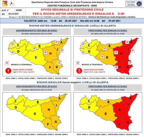 Persiste l'allerta meteo anche domani, in provincia di Agrigento arancione